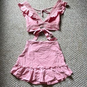 Pink Two Piece Crop Top and Skirt Set